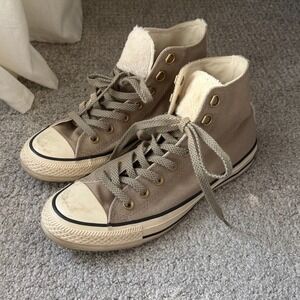 Converse Chuck Taylor Womens High Top Faux Fur Lined Taupe Tan Sneakers 8